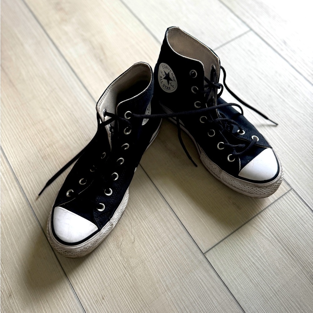 Converse Black and White High-Top Platform Sneakers- canvas